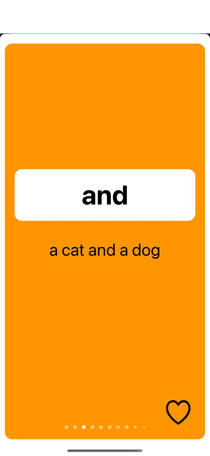 Sight Words flashcard showing the word and, with the sentence a cat and a dog